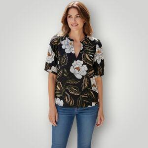Ann Taylor Factory Dark Floral Top Meduim New Office Siren Coastal Grandma